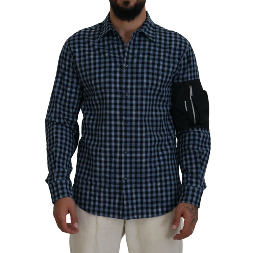 Dsquared² Multicolor Black Arm Plaid Men Long Sleeves Men's Shirt
